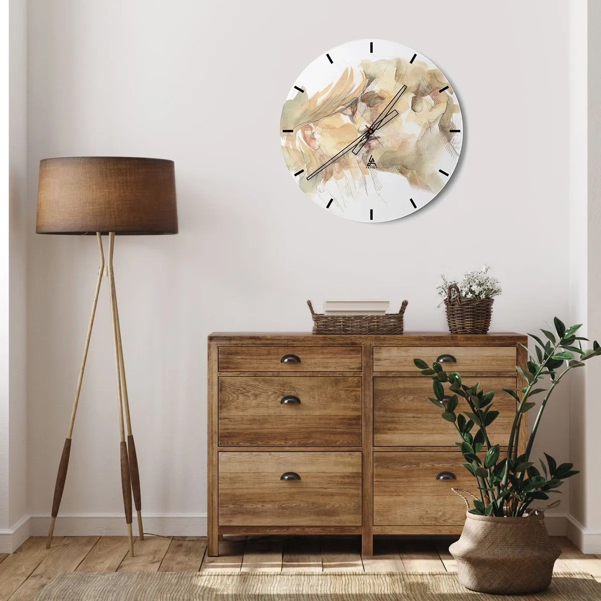 Falióra, Óra - Pasztellszínű akvarell portré egy csókolózó párról - 30x30cm - Meglelt másik fél? - Modern fali dekoráció nappalihoz, konyhához és hálószobához ARTTOR