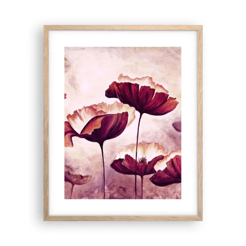 Poszter világos tölgy keretben - Piros és fehér szirom - 40x50 cm