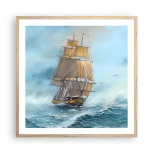 Poszter világos tölgy keretben - A hullámok hullámzása - 60x60 cm