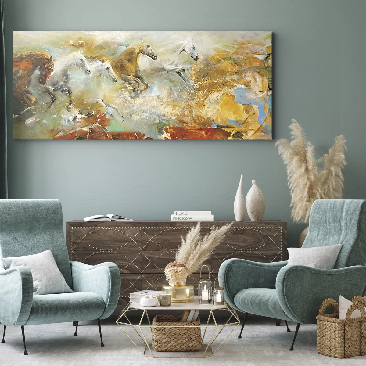 Vászonkép - Vágta a fényen át - 100x40 cm