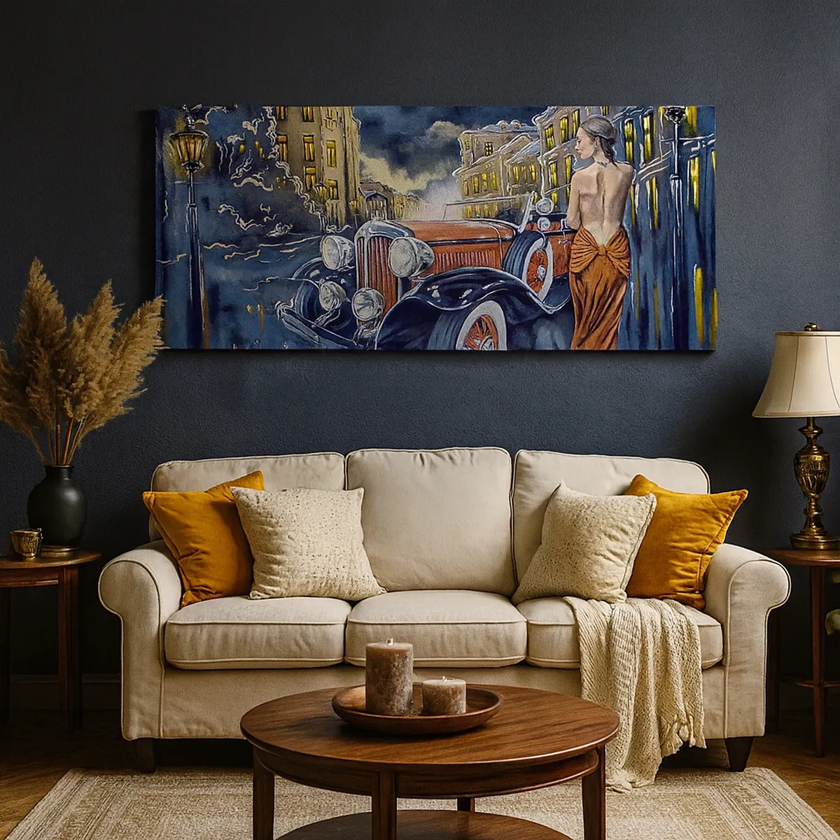 Vászonkép - Noktürn kékben és korallban - 30x30 cm