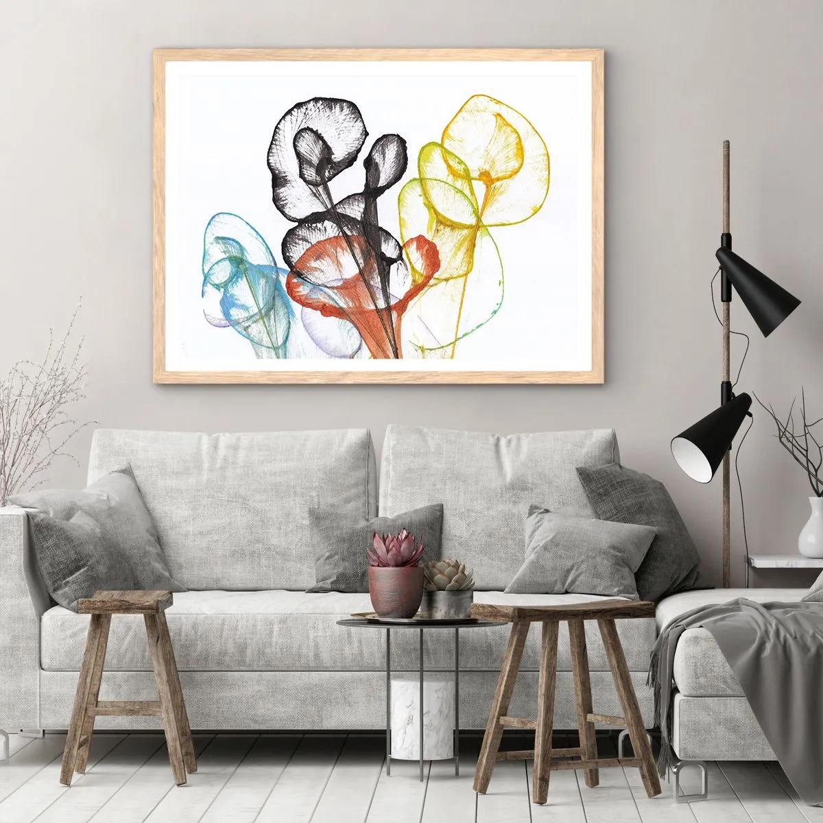 Poszter világos tölgy keretben - Virágok lélekkel - 100x70 cm