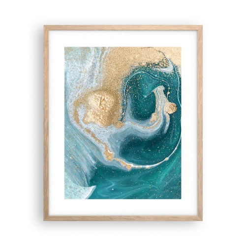 Poszter világos tölgy keretben - Arany és türkiz örvénye - 40x50 cm