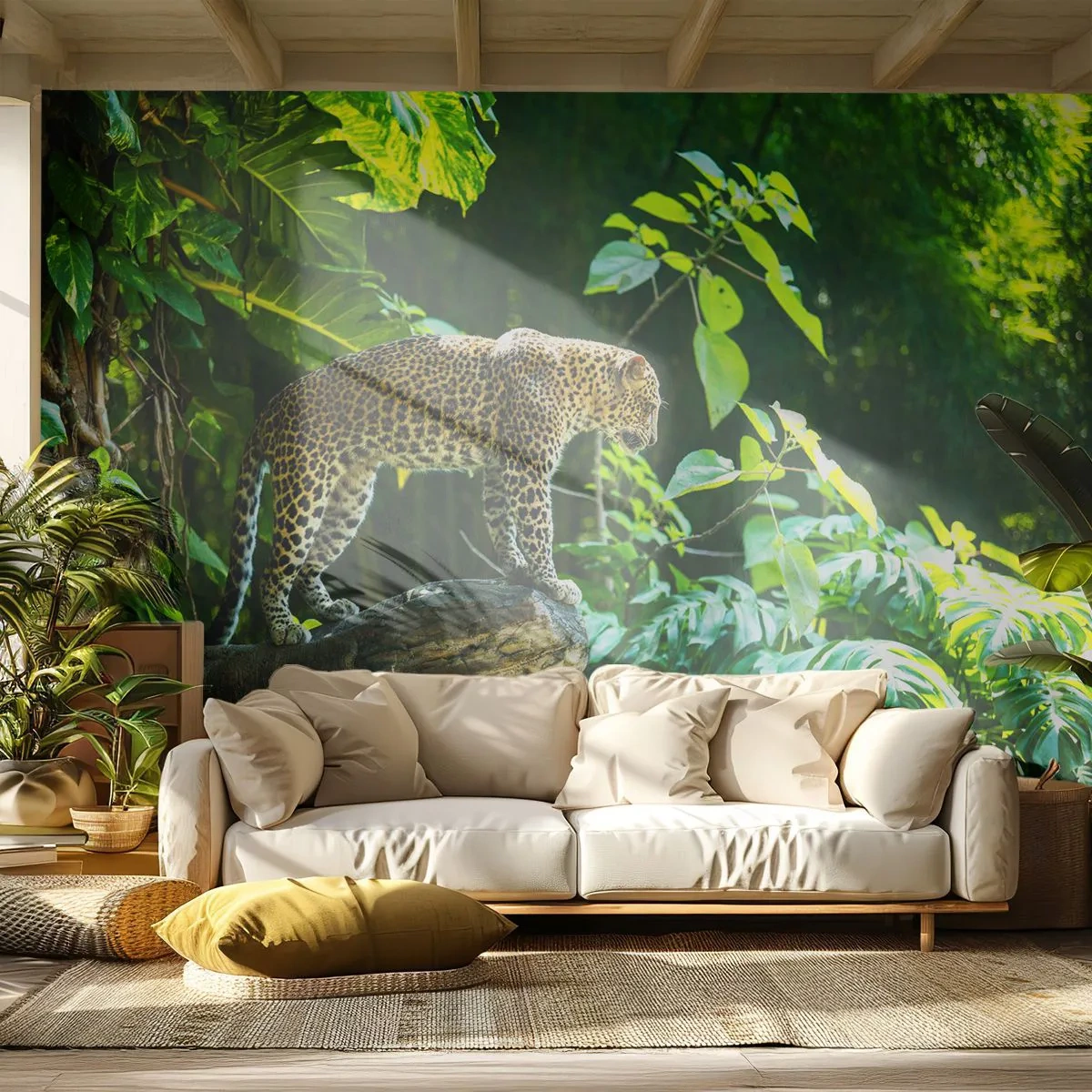 Fotótapéta Premium Canvas - A vadászatra? - Dzsungel, leopárd, Trópusok - 250x175 cm