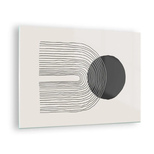 Üveg kép - Minimalista grafika fekete körrel és vonalakkal - 70x50cm - Remegés és biztosság - Modern fali dekoráció nappalihoz és hálószobához ARTTOR