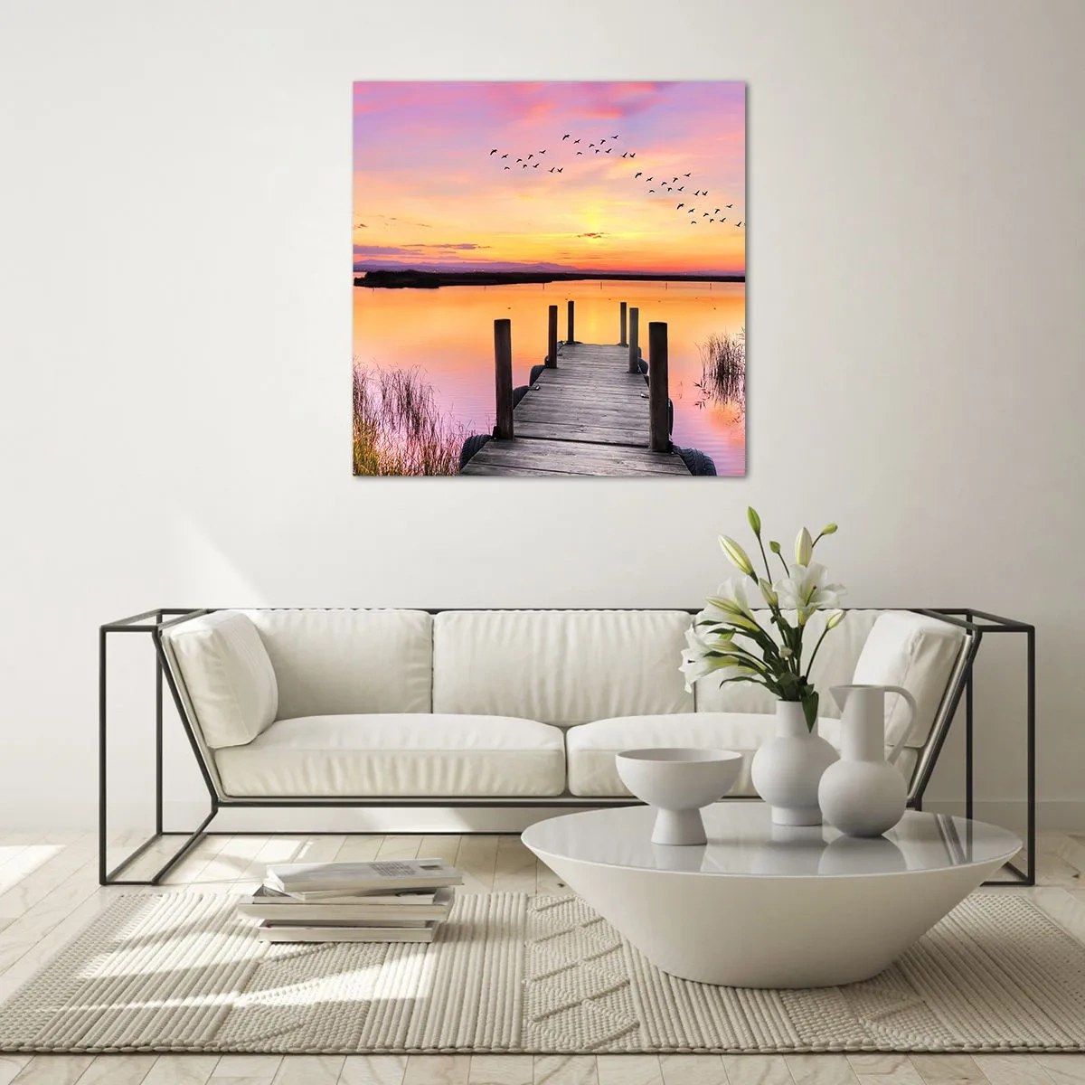 Üveg kép - Ibolyás néma hajnal - 70x70 cm