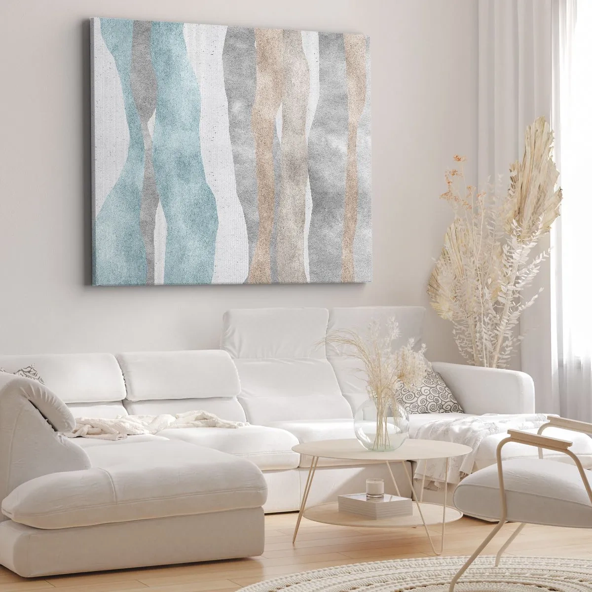 Vászonkép - Absztrakt csíkok pasztell árnyalatokban - 70x50cm - A meghittség tanulmánya - Modern fali dekoráció nappalihoz és hálószobához ARTTOR