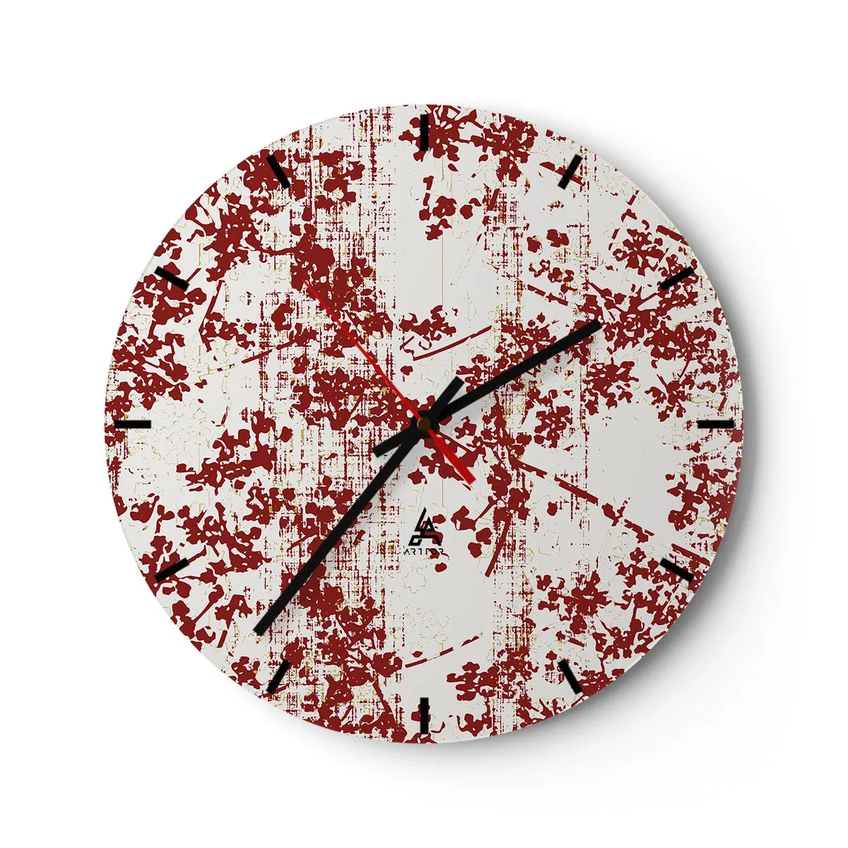 Falióra, Óra - Piros virágmintás fehér alapon vintage stílusban - 30x30cm - Mint egy régi perkál - Modern fali dekoráció nappalihoz, konyhához és hálószobához ARTTOR