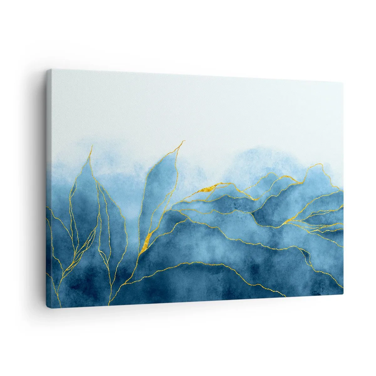 Vászonkép - Absztrakt hullámok kék árnyalatokban, arany díszítéssel - 70x50cm - Kék aranyban - Modern fali dekoráció nappalihoz és hálószobához ARTTOR