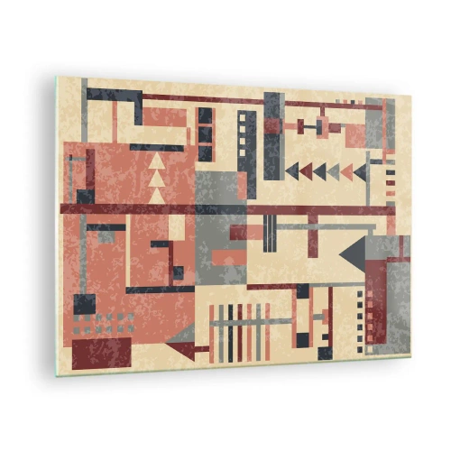 Üveg kép - Absztrakt geometrikus minta bézs és piros árnyalatokban - 70x50cm - A függőleges és vízszintes felületek kombinációja - Modern fali dekoráció nappalihoz és hálószobához ARTTOR