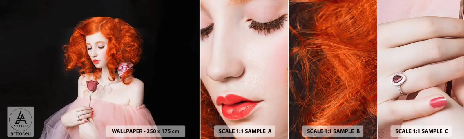 Fotótapéta Minta Öntapadós Deluxe Sticker - Barokk stílusban - Nő, Modell, Rózsa - 100x30 cm