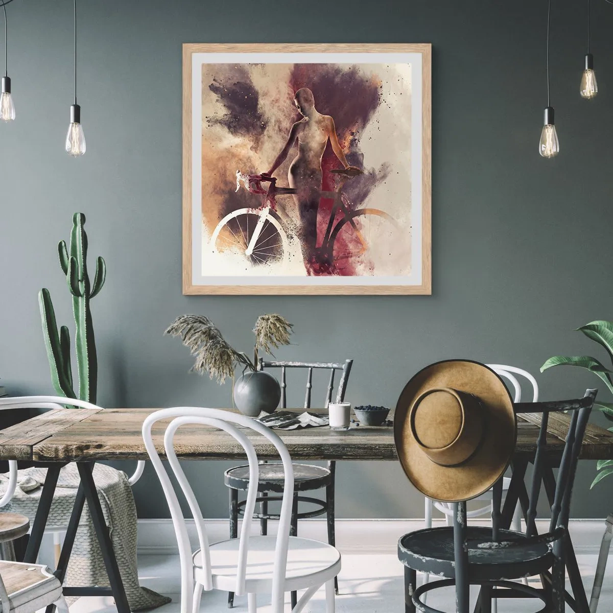 Poszter világos tölgy keretben - Márvány formájú kerékpáros lélek - 50x50 cm