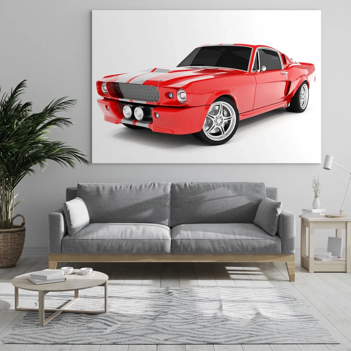 Üveg kép - Piros klasszikus Mustang sportkocsi - 70x50cm - Mustang olyan gyors, mint a szél - Modern fali dekoráció nappalihoz és hálószobához ARTTOR