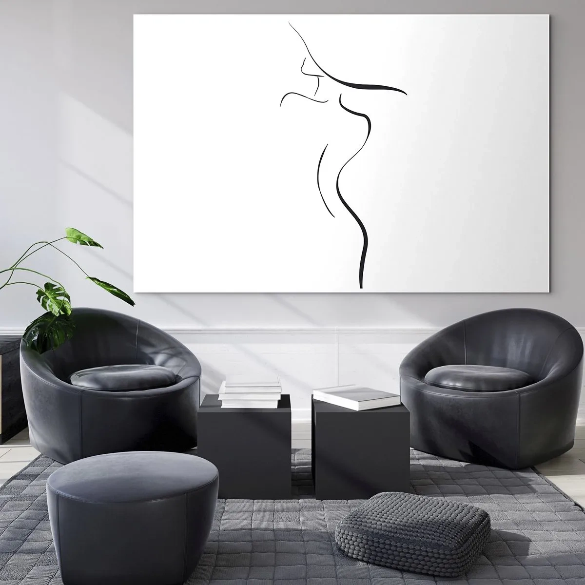 Üveg kép - Minimalista körvonal egy női sziluett fekete-fehérben - 70x50cm - Megfoghatatlan, mint egy hullám - Modern fali dekoráció nappalihoz és hálószobához ARTTOR