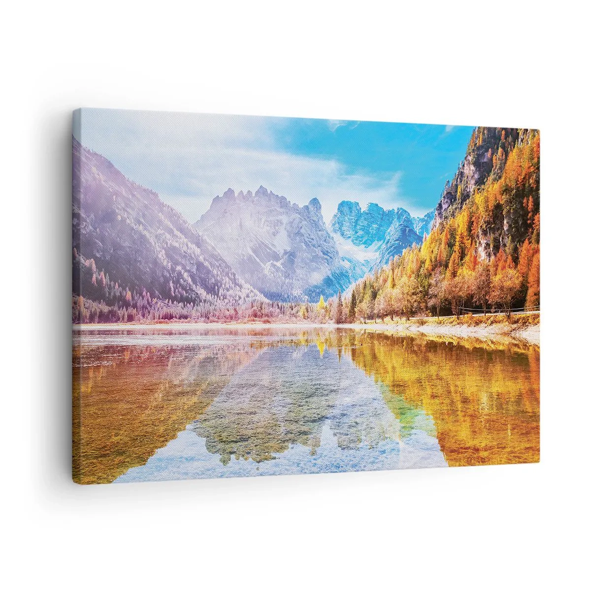 Vászonkép - Őszi hegyi táj egy tóval - 70x50cm - És már ősz van a hegyekben - Modern fali dekoráció nappalihoz és hálószobához ARTTOR