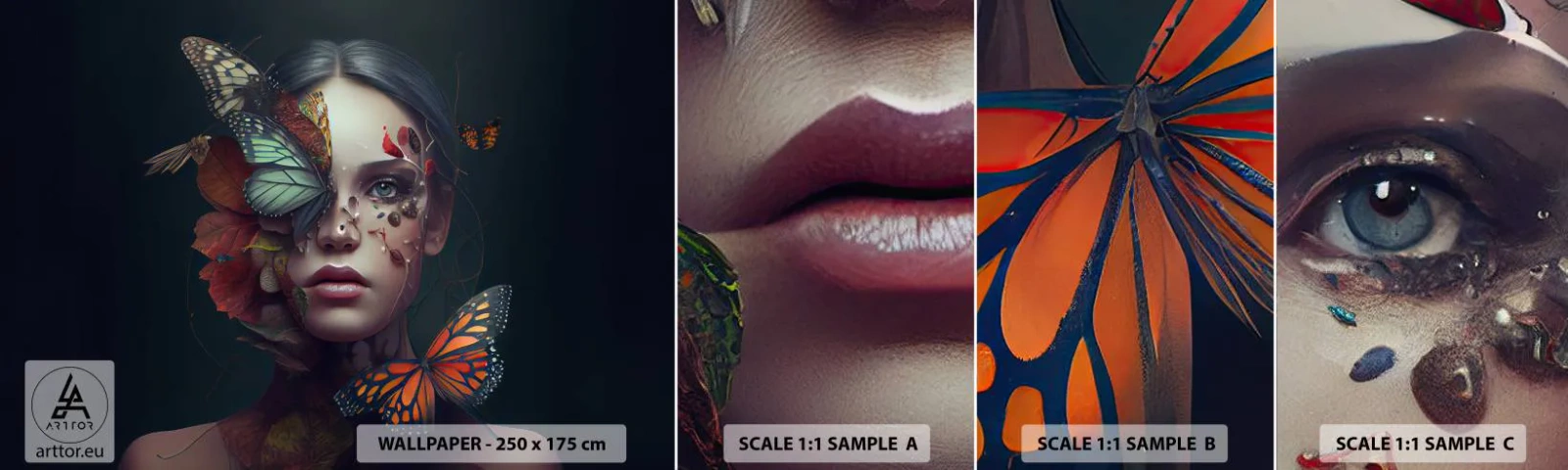 Fotótapéta Minta Standard Eco - Egy csodálatos metamorfózis - Pillangók, Arc, Nő - 100x30 cm