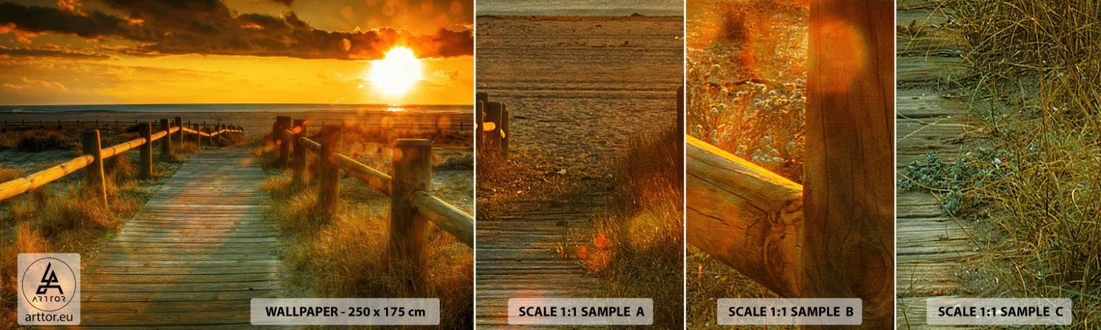 Fotótapéta Minta Öntapadós Deluxe Sticker - Régi aranyban fürdetve - Tájkép, Tenger, Leszállás a tengerpartra - 100x30 cm