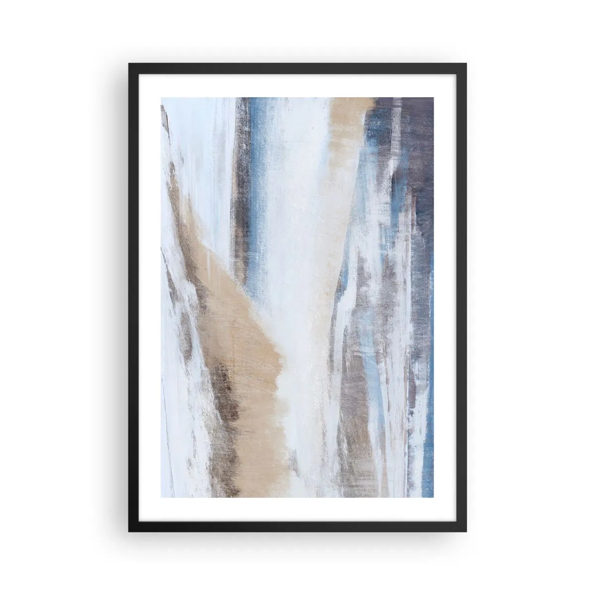 Poszter fehér keretben - Absztrakt kompozíció kék és bézs árnyalatokban - 50x70cm - Téli kompozíció - Modern fali dekoráció nappalihoz és hálószobához ARTTOR