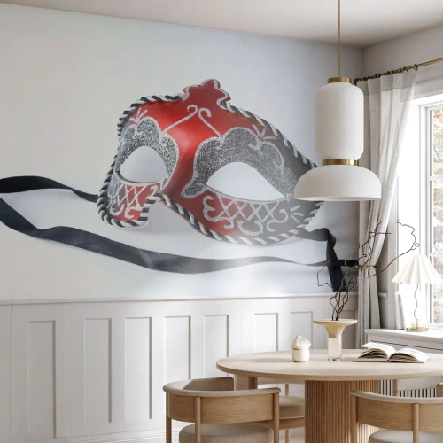 Fotótapéta Standard Eco - Elegáns velencei maszk piros és fekete színben. - 100x70cm - Meghívó a bálba - Modern fali dekoráció nappalihoz és hálószobához ARTTOR