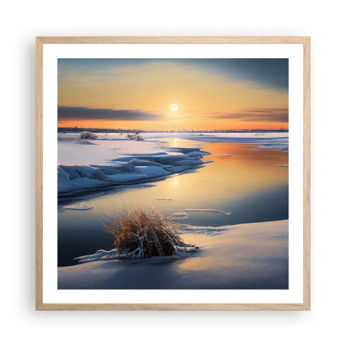 Poszter világos tölgy keretben - Téli naplemente - 60x60 cm