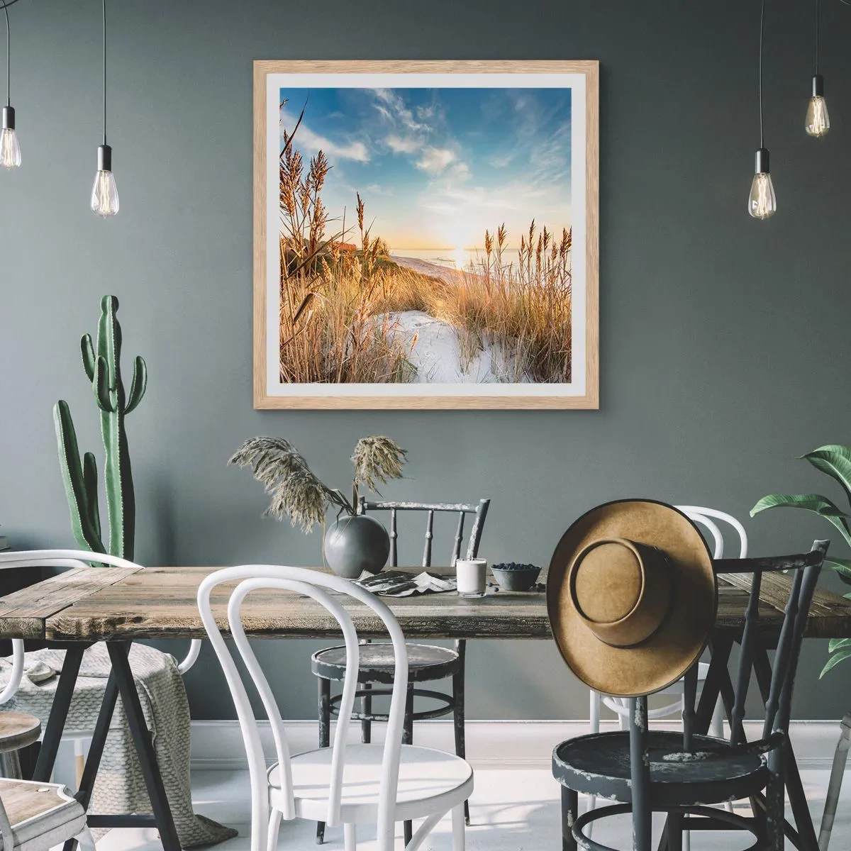 Poszter világos tölgy keretben - Északi strand - 40x40 cm