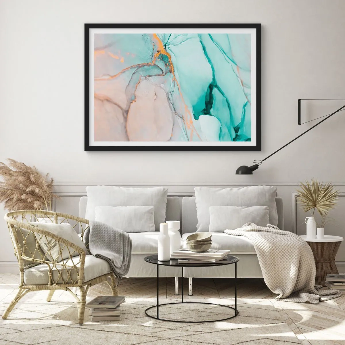 Poszter fehér keretben - Formák és színek tánca - 70x50 cm