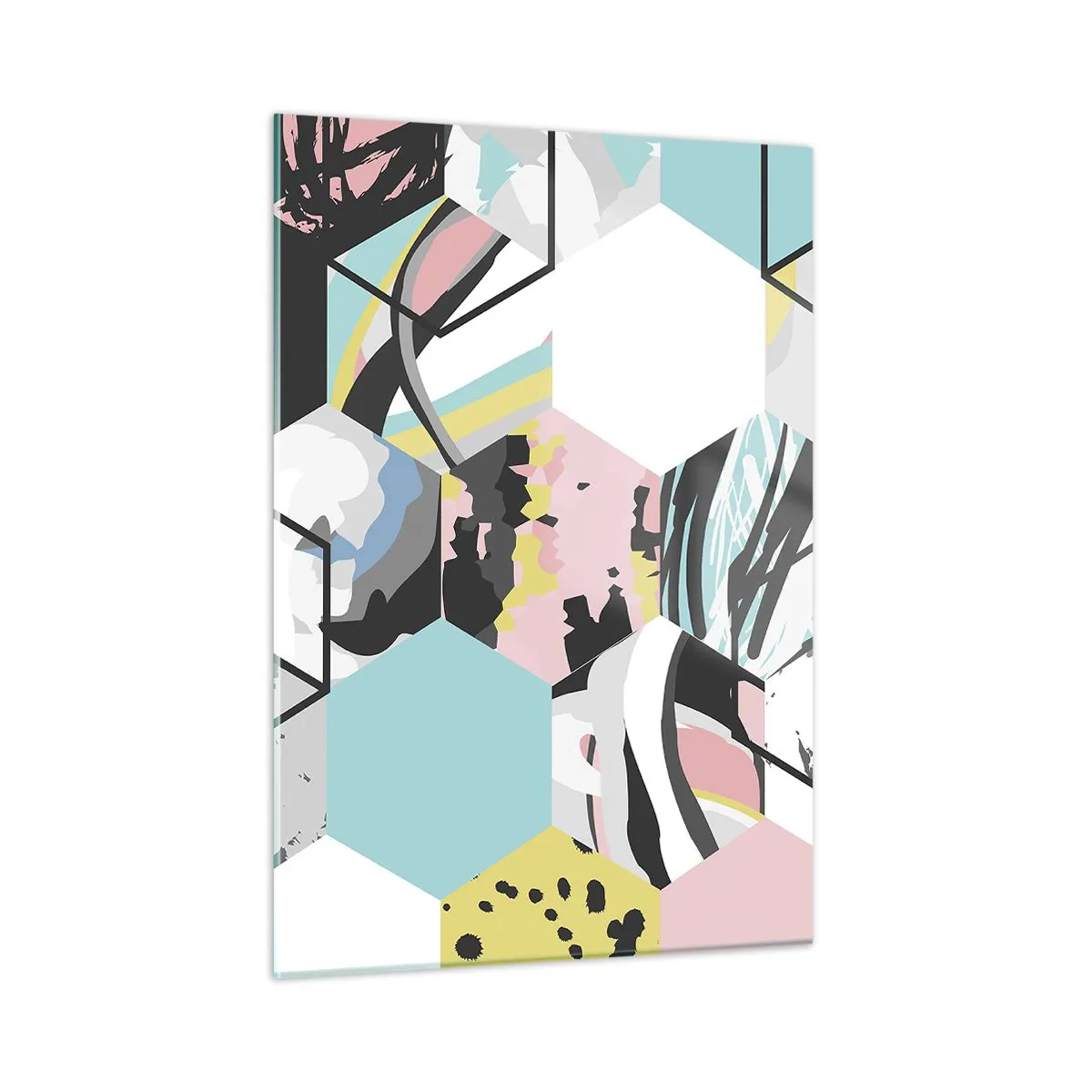 Üveg kép - Hatszögek és kockák hat színben - 50x70 cm