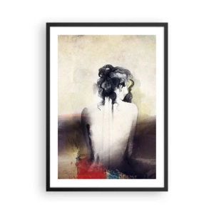 Poszter fehér keretben - Egy nő művészi portréja hátulról, visszafogott színekkel. - 50x70cm - Sima vonalak, ovális formák - Modern fali dekoráció nappalihoz és hálószobához ARTTOR