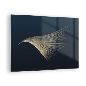 Üveg kép - Egy arany vonal, amely egy szárnyra hasonlít sötétkék háttér előtt - 70x50cm - Mint egy angyal haja - Modern fali dekoráció nappalihoz és hálószobához ARTTOR