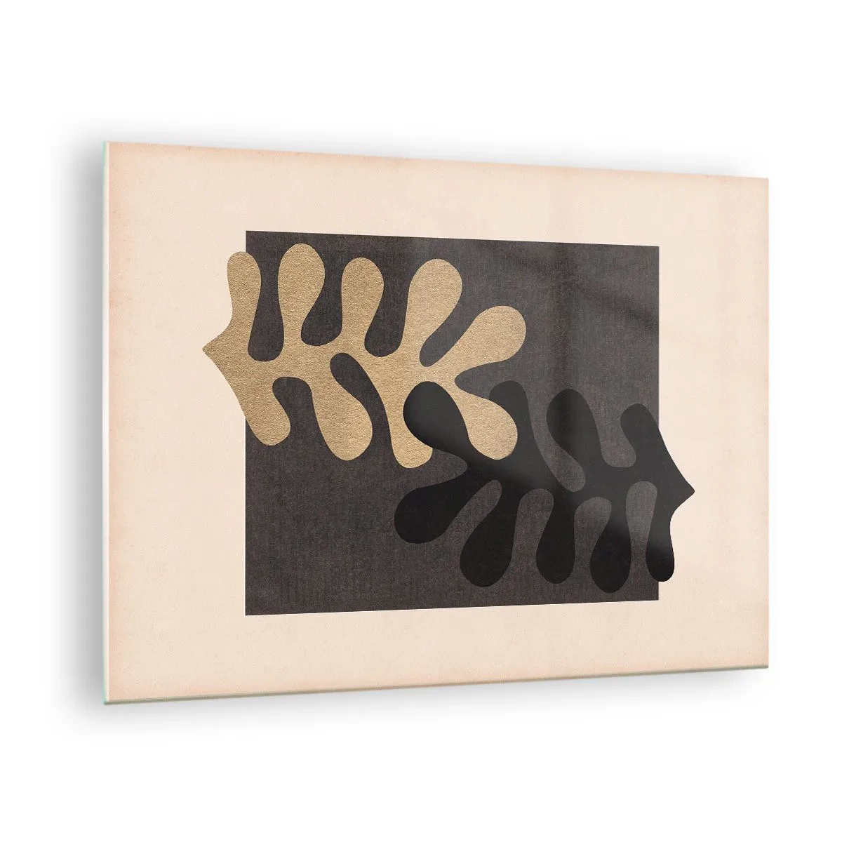 Üveg kép - Fekete és bézs színű absztrakt formák geometrikus alapon - 70x50cm - Hiány és kiegészítés - Modern fali dekoráció nappalihoz és hálószobához ARTTOR