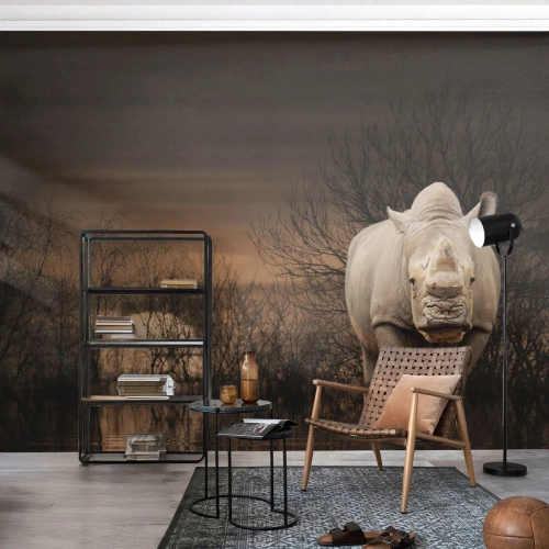 Fotótapéta Premium Sand - Fehér a természet ellen - Orrszarvú, Állatok, Afrika - 450x315 cm