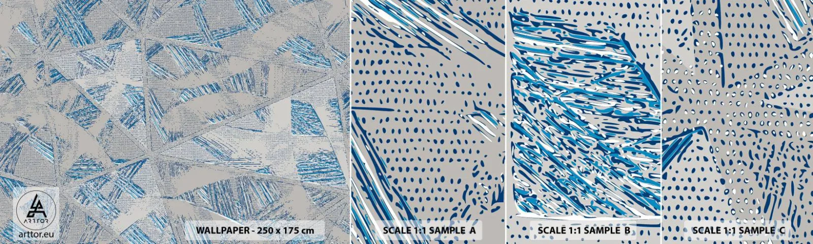 Fotótapéta Minta Öntapadós Deluxe Sticker - A szürkéskék labirintusban - Firkák, Fényes, Káosz - 100x30 cm