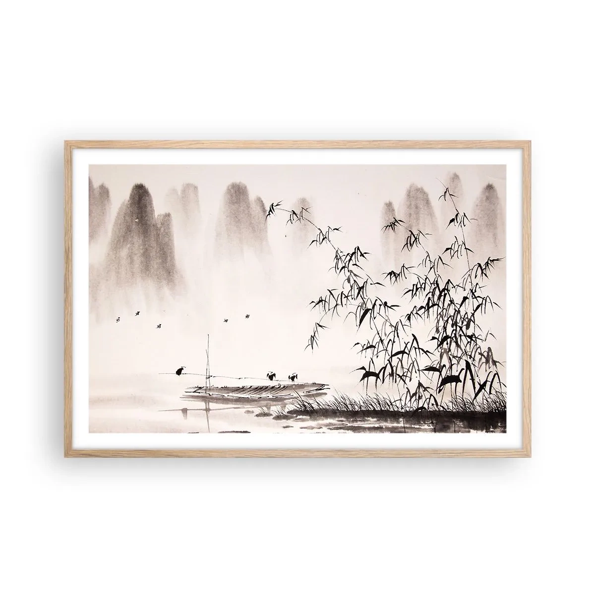 Poszter világos tölgy keretben - A rizsföldek csendje - 91x61 cm