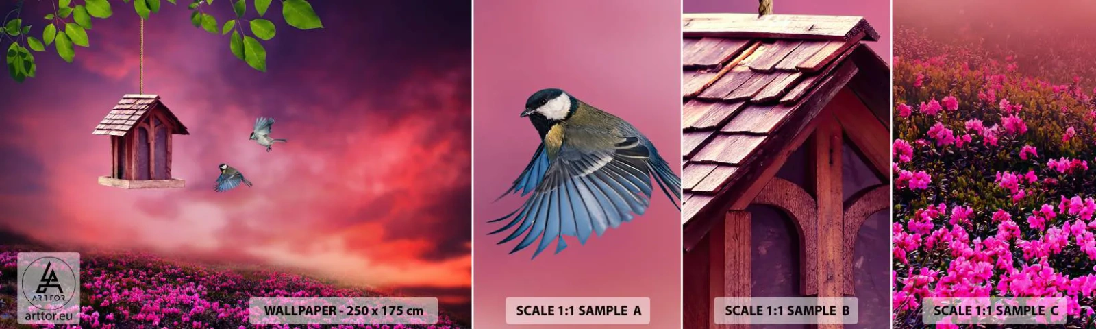 Fotótapéta Minta Standard Eco - Meghívás vacsorára - Tájkép, Virágok, Madárház - 100x30 cm