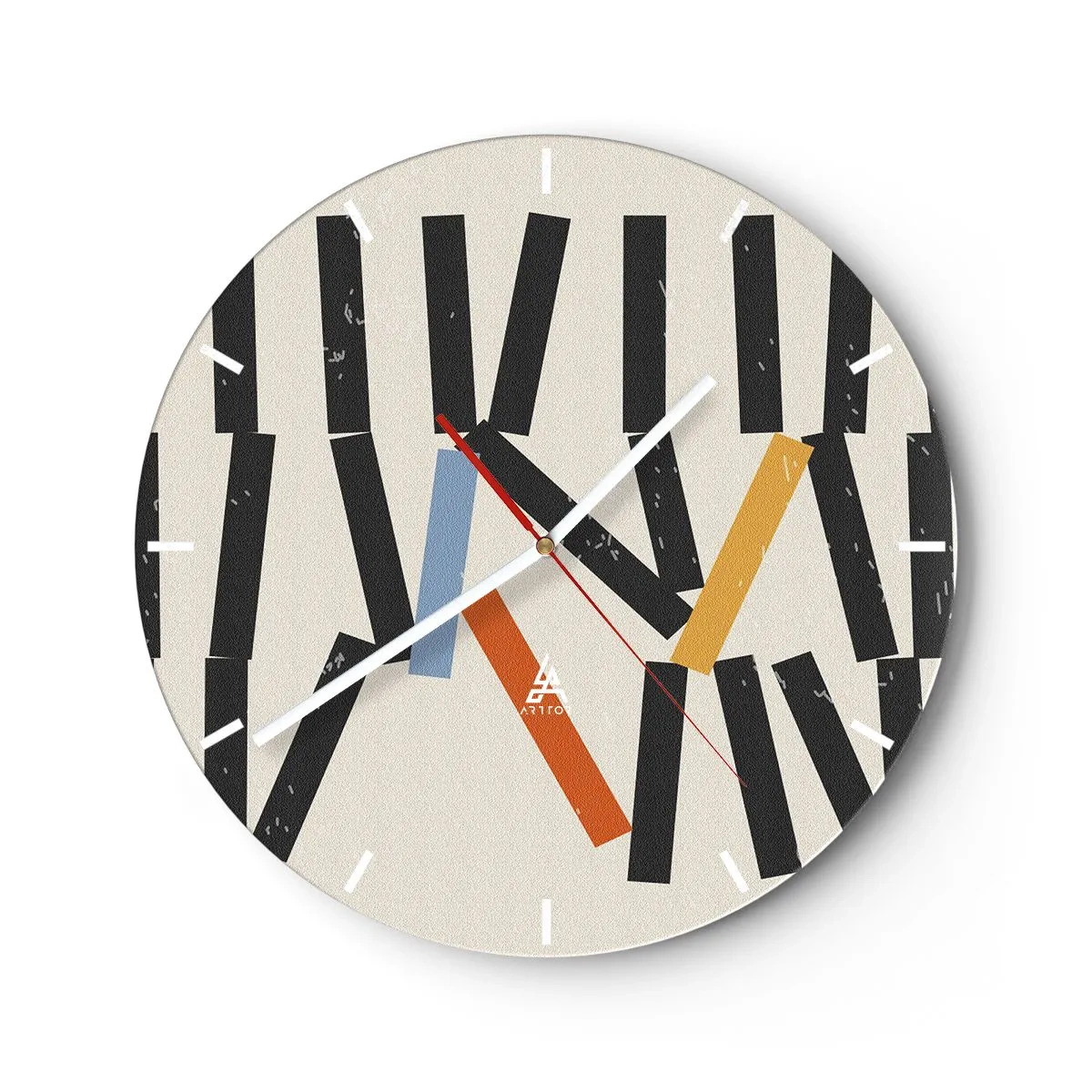 Falióra, Óra - Színes és fekete dominók világos háttéren grafikus elrendezésben - 30x30cm - Dominó - kompozíció - Modern fali dekoráció nappalihoz, konyhához és hálószobához ARTTOR