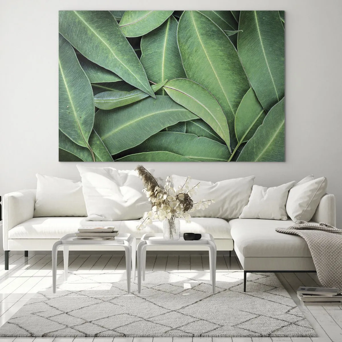 Üveg kép - Rétegesen elrendezett zöld levelek közeli képe - 70x50cm - Lédús és friss - Modern fali dekoráció nappalihoz és hálószobához ARTTOR