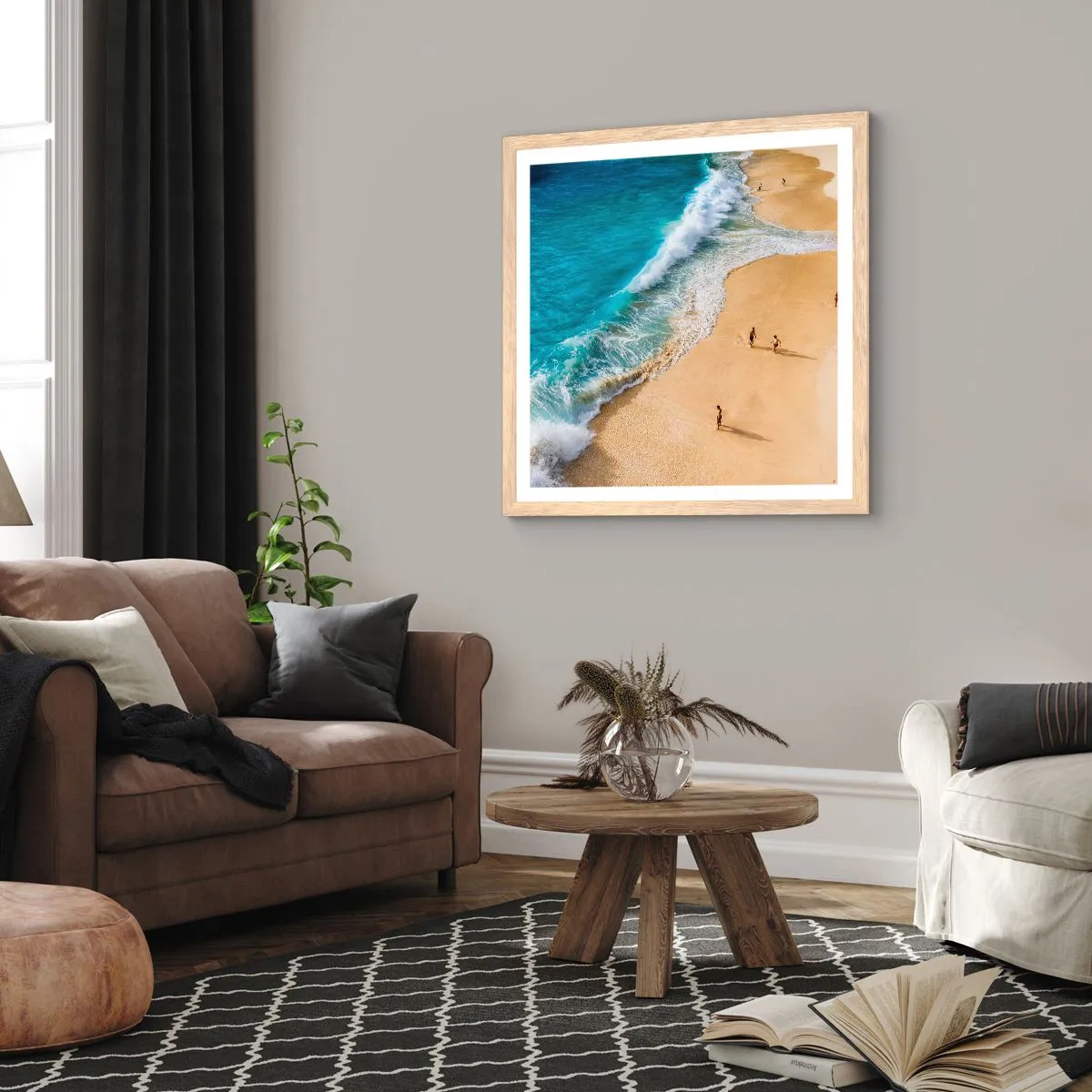 Poszter világos tölgy keretben - Aztán a nap, a tengerpart... - 60x60 cm