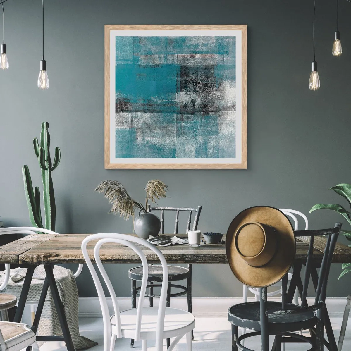 Poszter világos tölgy keretben - Víz és levegő - 60x60 cm