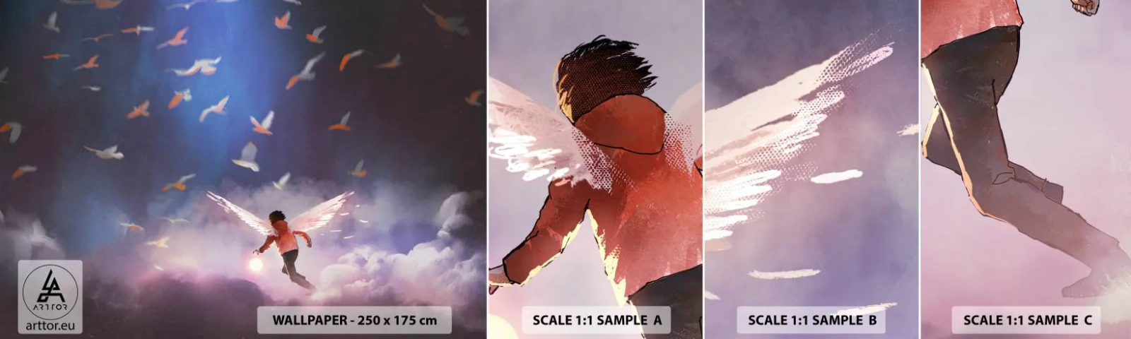 Fotótapéta Minta Öntapadós Deluxe Sticker - Képzeletre és bátorságra van szüksége - Absztrakció, Fantázia, Ikarosz - 100x30 cm