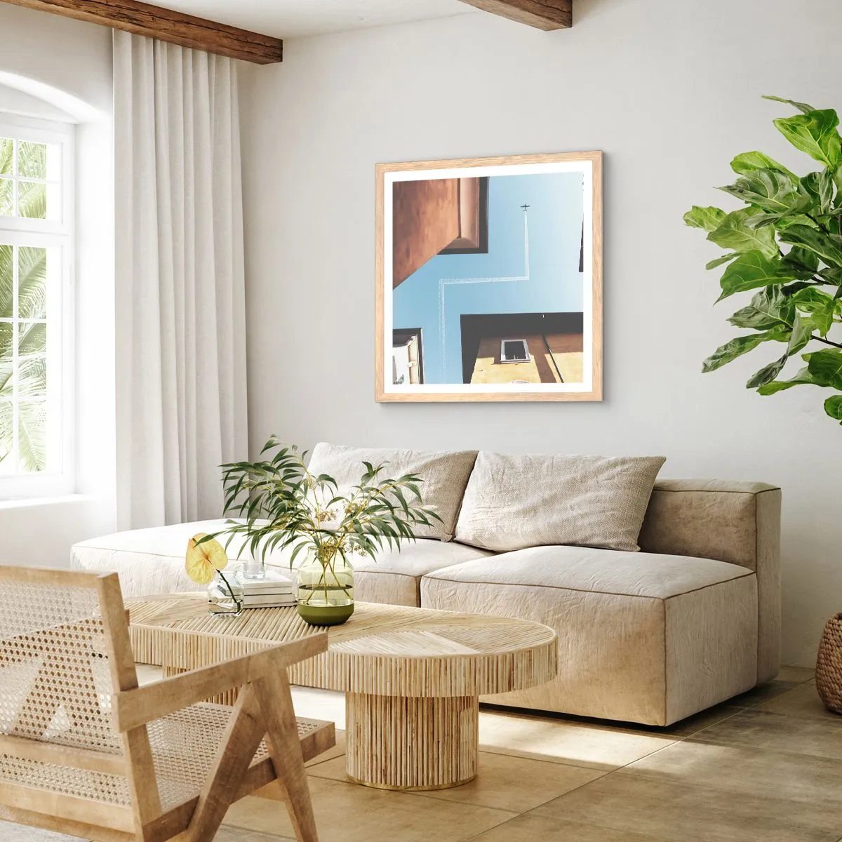 Poszter világos tölgy keretben - A városi labirintus felett - 50x50 cm