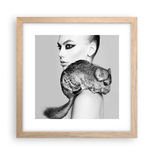 Poszter világos tölgy keretben - Hölgy csincsillával - 30x30 cm