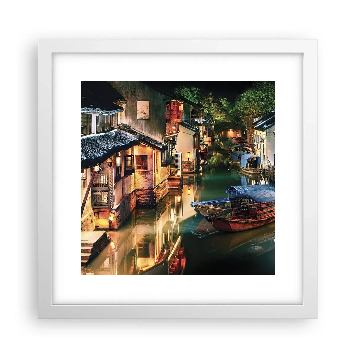 Poszter fekete keretben - Este egy kínai utcán - 30x30 cm