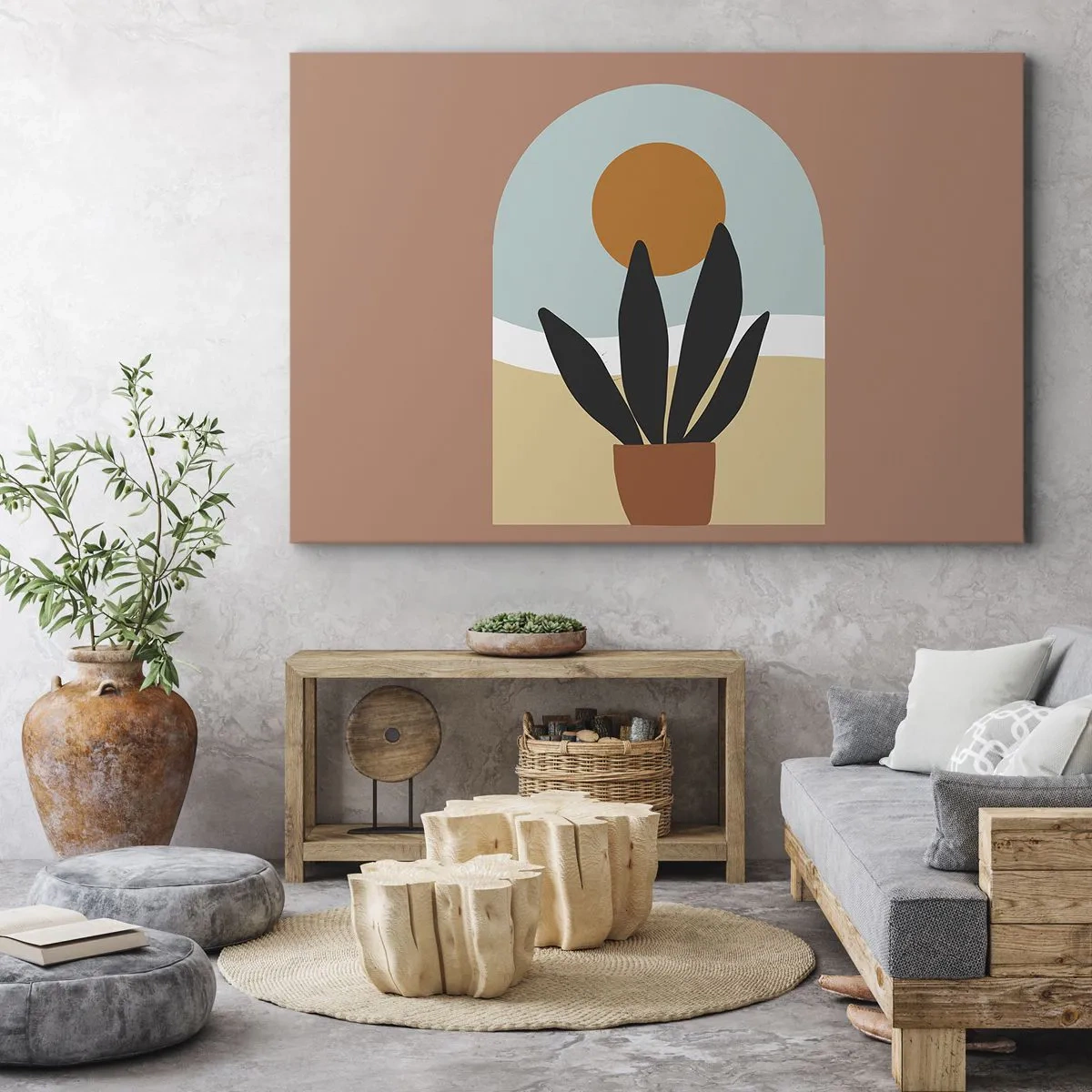 Vászonkép - Egy fekete növény cserépben a nap ellen - 70x50cm - Kis örömök - Modern fali dekoráció nappalihoz és hálószobához ARTTOR