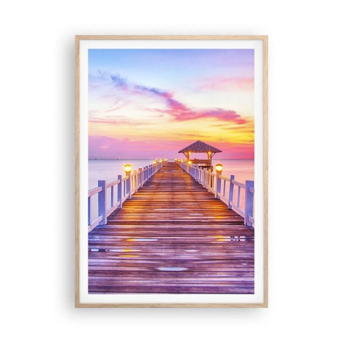 Poszter világos tölgy keretben - Az est lilás-arany csendje - 70x100 cm