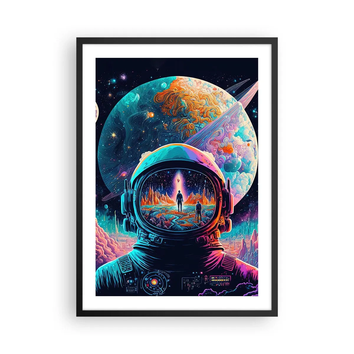 Poszter fehér keretben - Űrhajós egy kozmikus táj hátterében - 50x70cm - A filozófusok sosem álmodtak erről - Modern fali dekoráció nappalihoz és hálószobához ARTTOR