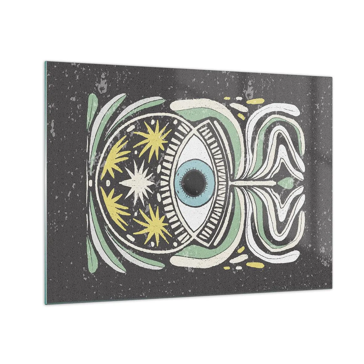 Üveg kép - Grafikus szem törzsi díszítéssel sötét háttér előtt - 70x50cm - Törzsi rituálék - Modern fali dekoráció nappalihoz és hálószobához ARTTOR
