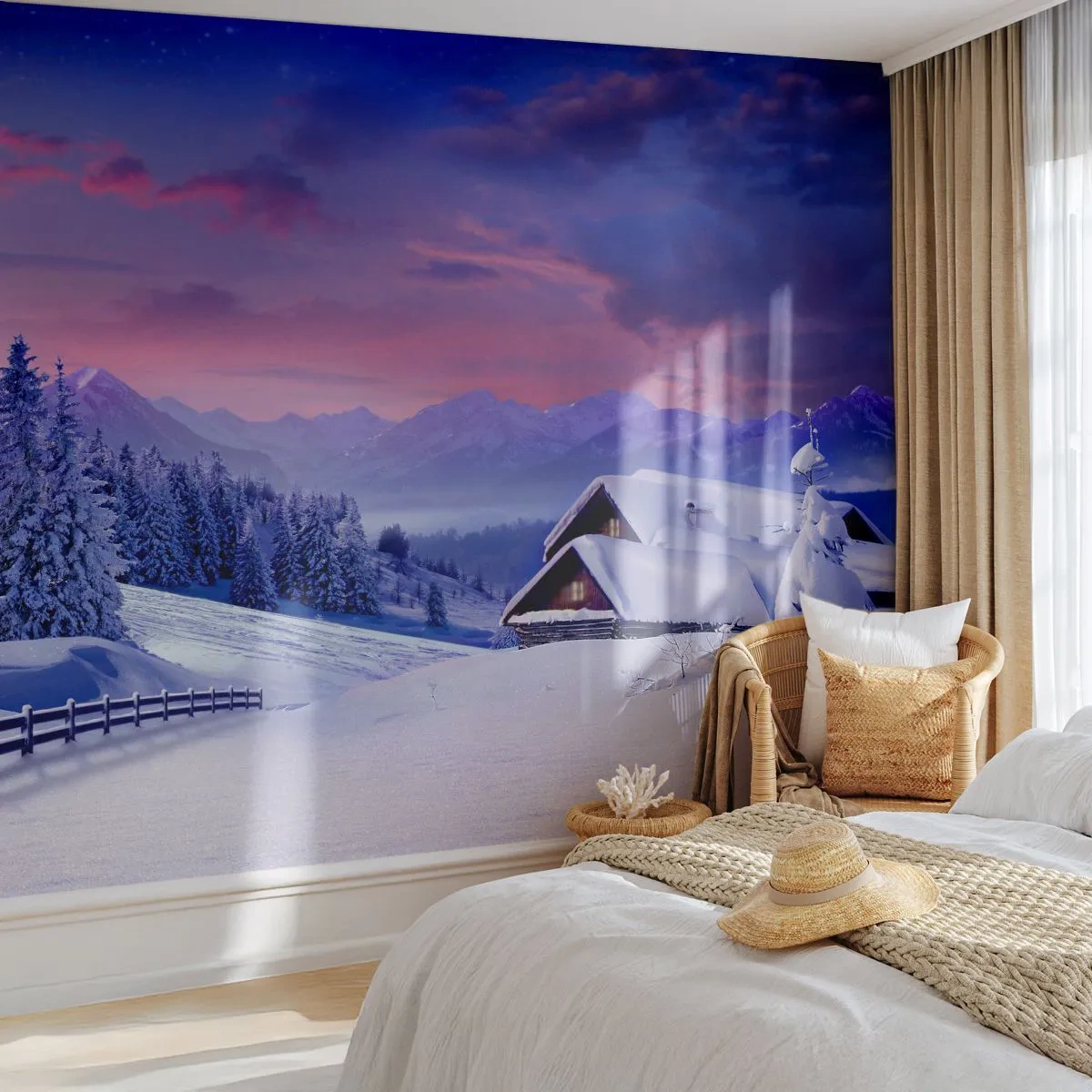 Fotótapéta Premium Sand - Csendes éj - Tájkép, Téli, Alpok - 100x70 cm
