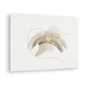 Üveg kép - Bézs és arany absztrakció finom vonalakkal és formákkal - 70x50cm - Megtalált az űrben - Modern fali dekoráció nappalihoz és hálószobához ARTTOR