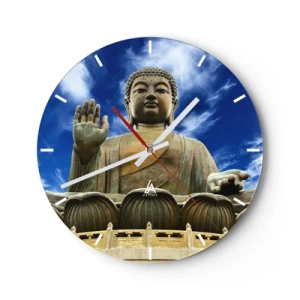 Falióra, Óra - Egy monumentális Buddha-szobor a kék ég alatt - 30x30cm - Élj félelem nélkül - Modern fali dekoráció nappalihoz, konyhához és hálószobához ARTTOR