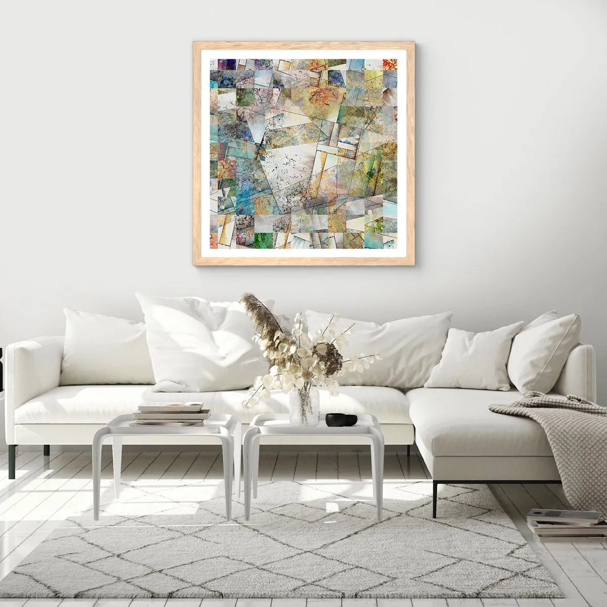 Poszter világos tölgy keretben - Geometrikus átrendeződés - 50x50 cm